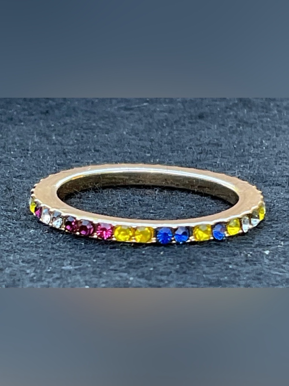BaubleBar Alice Rainbow Crystal Eternity Band Gold Tone Ring Size 8 Stack Able
